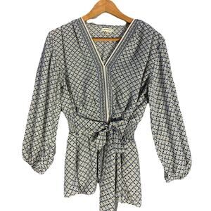 Max Studio Women’s V Neck Tie Waist Peplum Blouse Size M, Resort Classy Chic